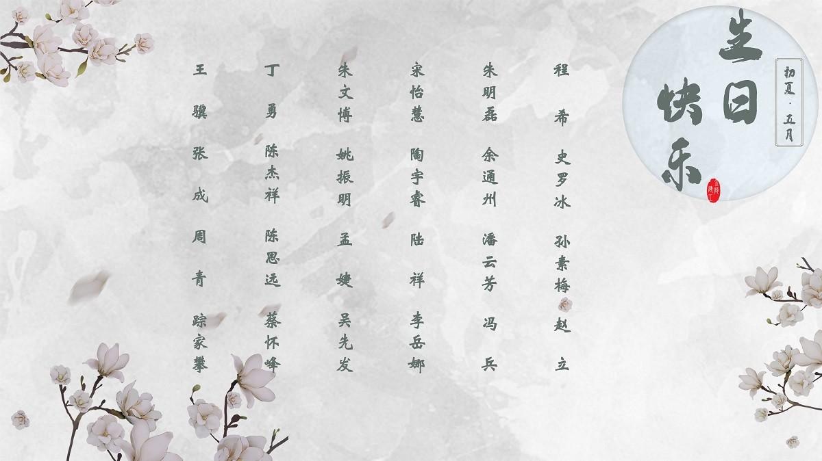 【生日祝福】恭祝05月生日的員工生日快樂(lè)！